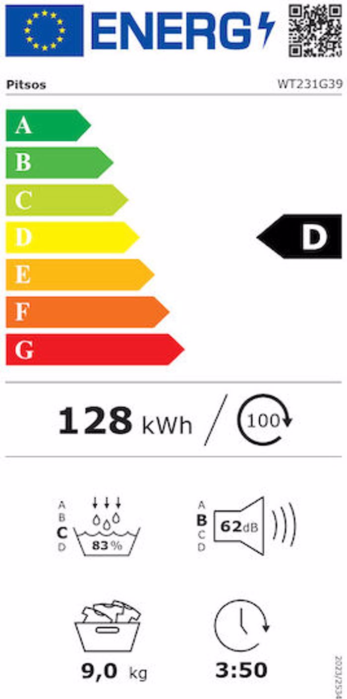 Pitsos WT231G39 Stegotirio 9kg A++ me Antlia Thermotitas